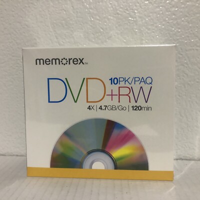 Memorex DVD-RW Blank Discs 4X 4.7GB /Go 120min 10-Pack New Sealed Condition
