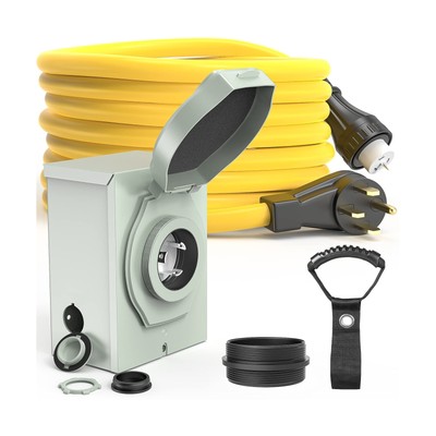 E-SDS 50 Amp Generator Cord 25FT and Pre-Drilled Power Inlet Box Waterproof C...