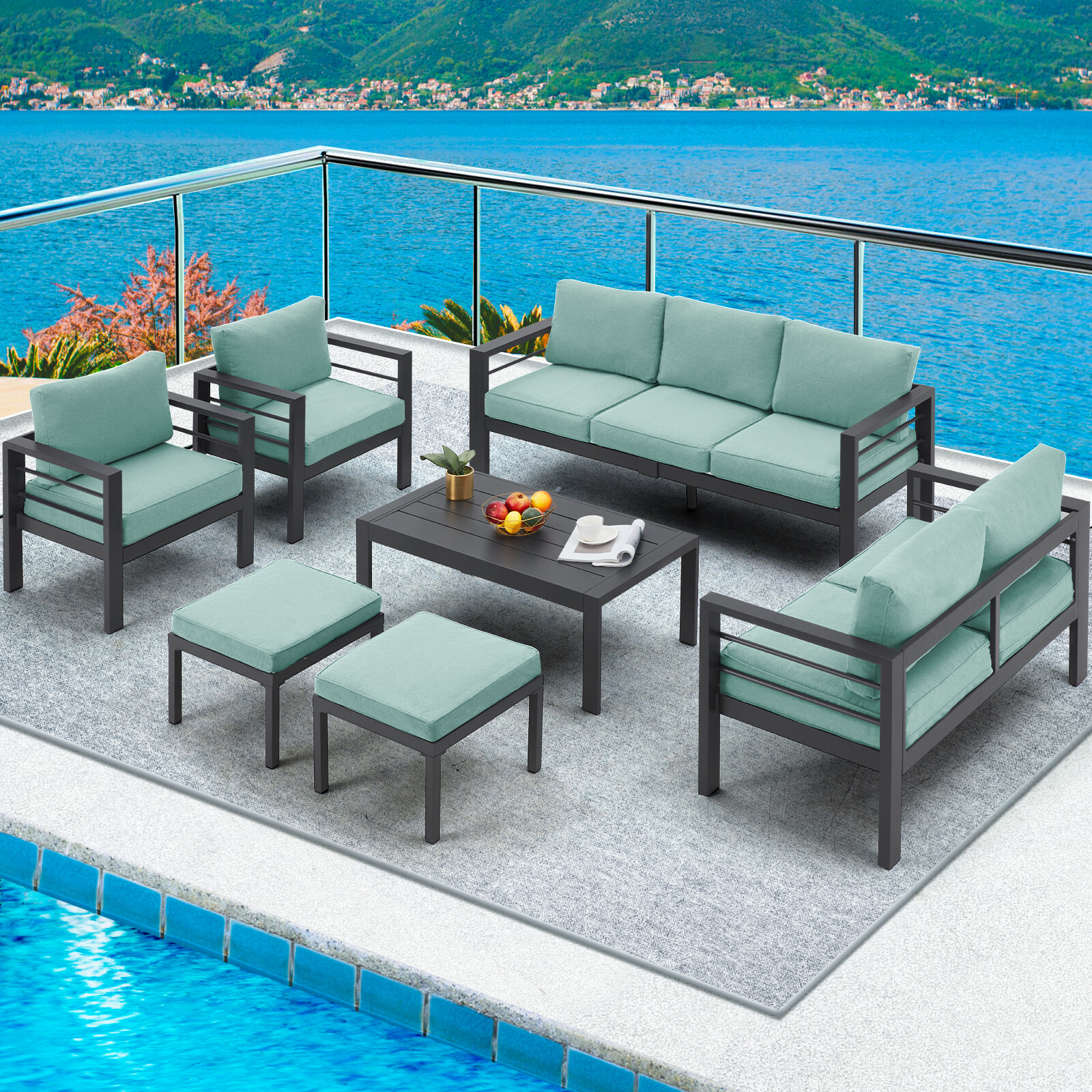 AECOJOY Aluminum Outdoor Furniture Sets Garden Conversation Set Sectional Sofa
