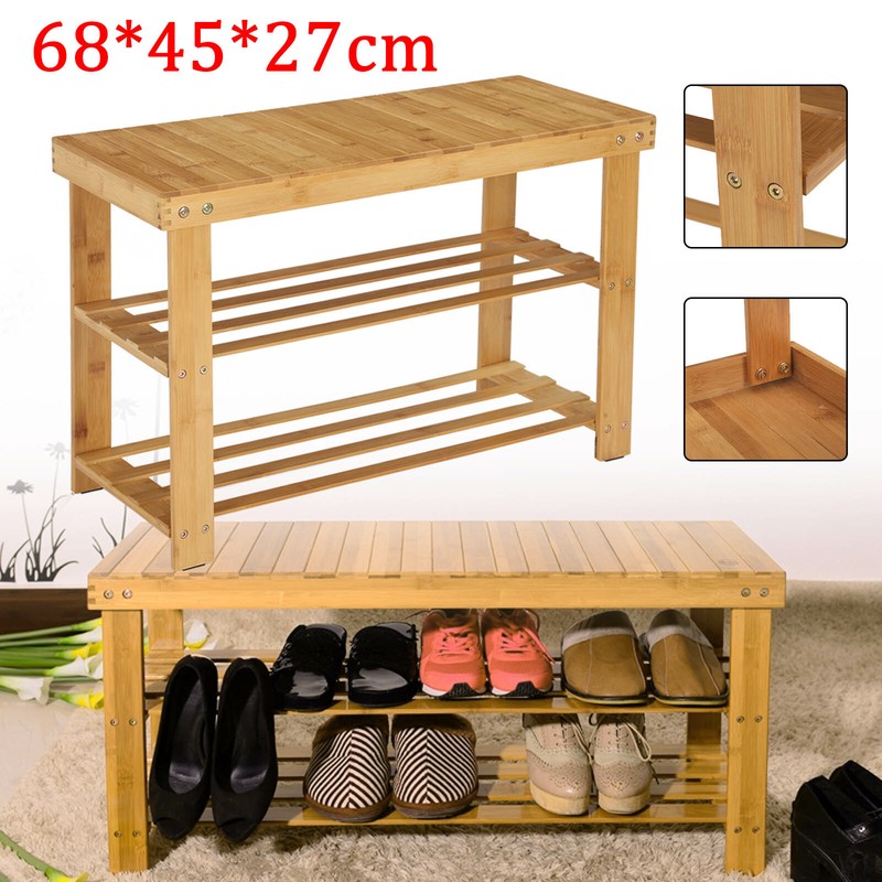 Sitzbank Schuhregal Schuhbank Schuhablage Holz 3 Ablagen aus Bambus