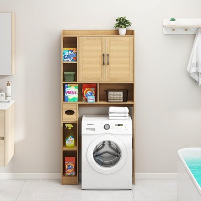 Stylish 2 Door Farmhouse Over the Toilet Storage Cabinet (Oak)