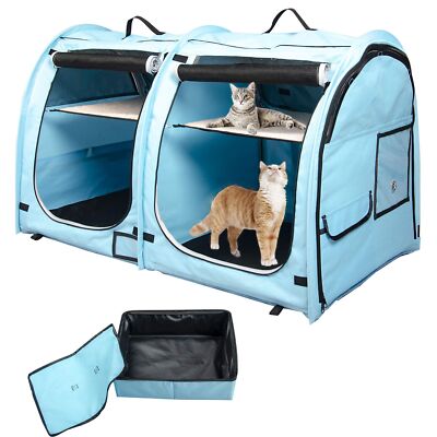 Mispace Portable Twin Compartment Show House Cat Cage/Condo - Easy to Fold & ...
