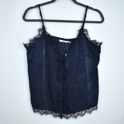 NWT Mi Ami Francesca's navy blue lace trimmed button strappy tank top sz large 