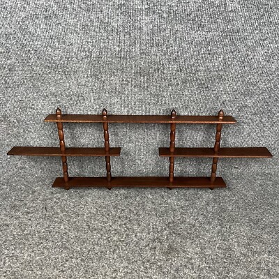 Vintage Wood Knick Knack Shelf Display 3 Tier 4 Shelf Wall Mount Spindles 25.5x9
