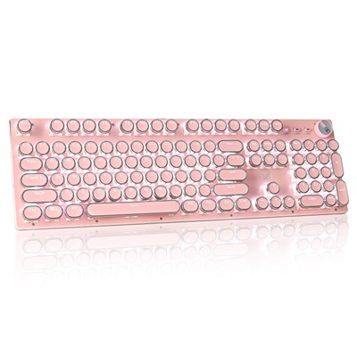 Retro Steampunk Typewriter-Style Gaming Keyboard, Blue Switches,Pure White Ba...