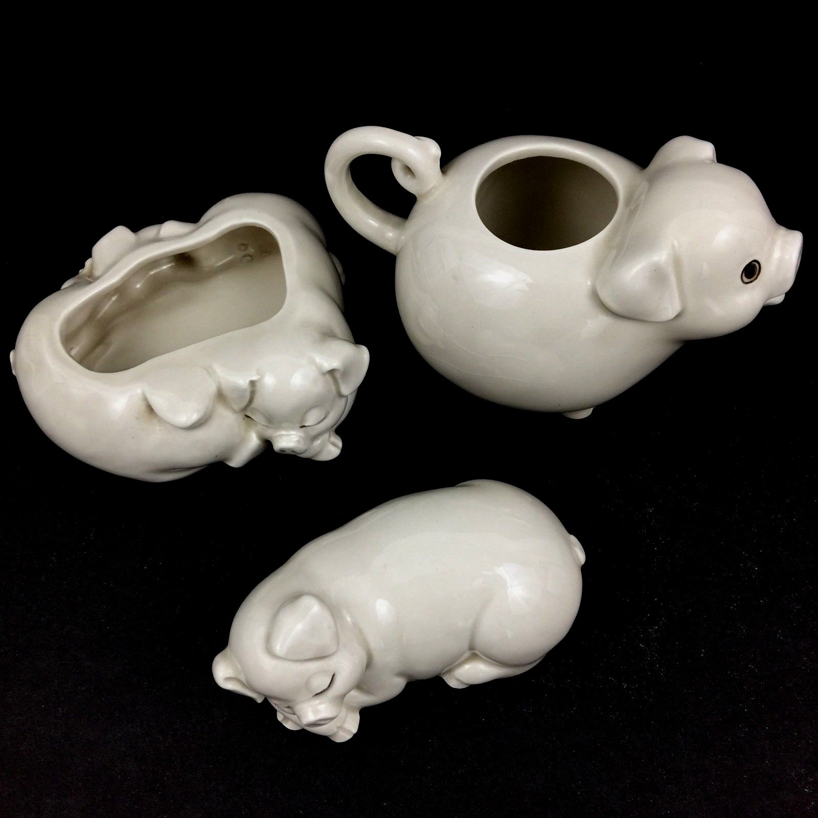 Vintage 70’s Fitz and Floyd Pigs in a Poke Creamer Sugar Bowl & Lid Japan