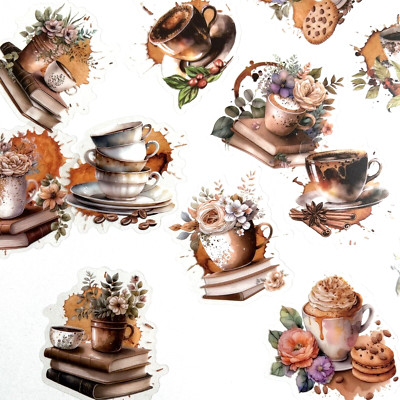 Coffee  & Books Stickers Scrapbooking Junk Journaling Collage Card Making