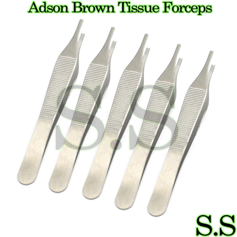 5 Pcs Adson Brown Tissue Forceps Size 4.75" 9x9 Teeth Surgical Or Grade Premium