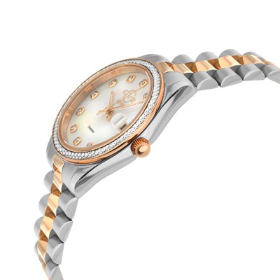 Pre-owned Gv2 By Gevril Women 12423b Turin Diamond Mop Dial 2-tone Iprg Swiss Quartz Watch