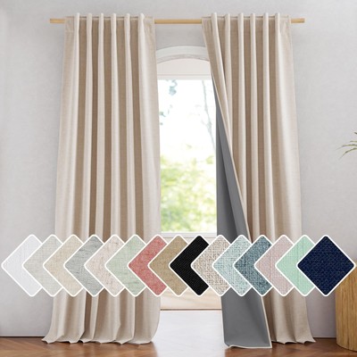 Cream 100% Blackout Linen Curtains 84'' Long Burg, Farmhouse Thick Completely ...