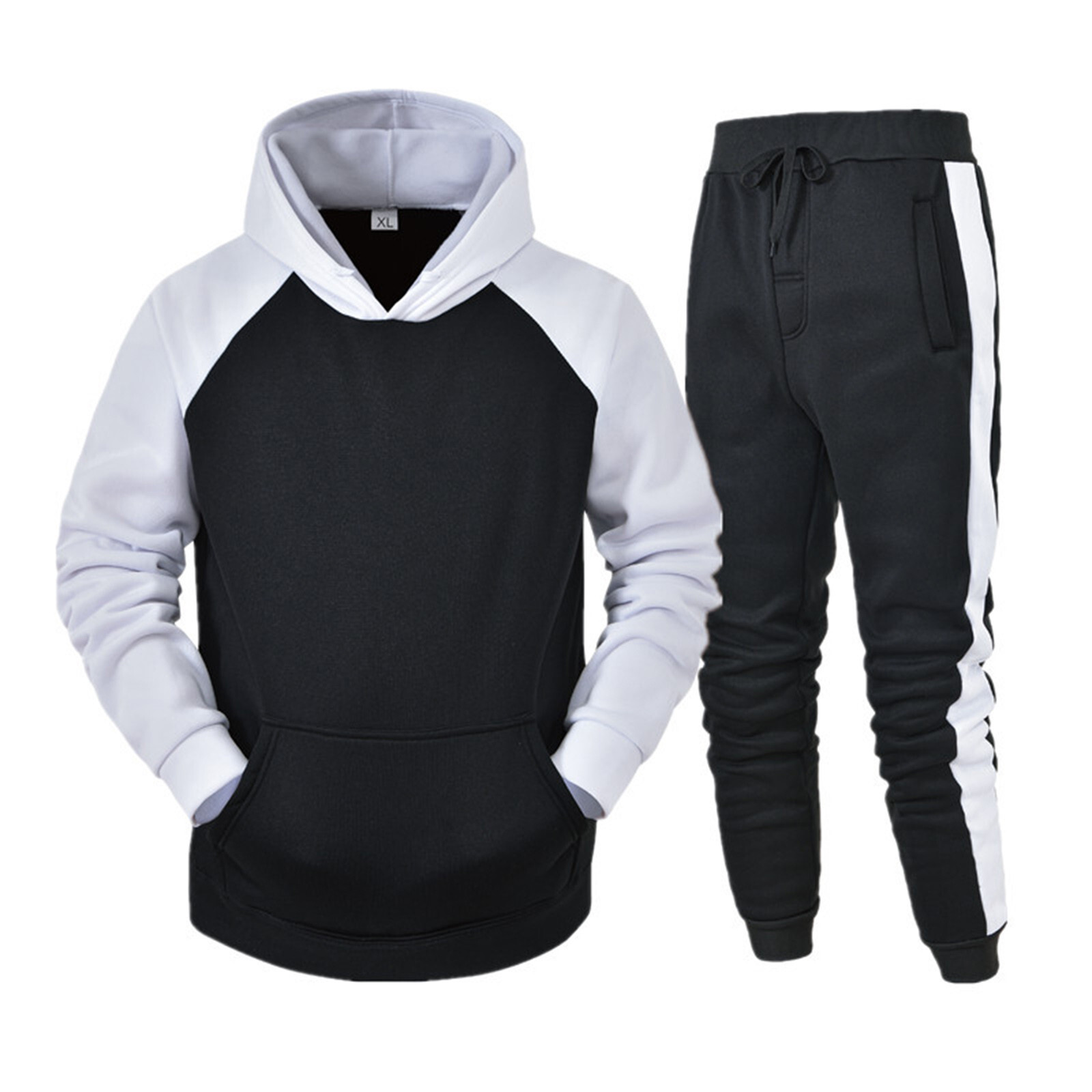 Men Autumn And Winter Set Leisure Splicing Zipper Sweater Pants Sports Suit