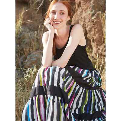 Pre-owned Luukaa Women's Maxi Dress Size 14 Black  Stripes Tank Sleeveless Scoop Neck