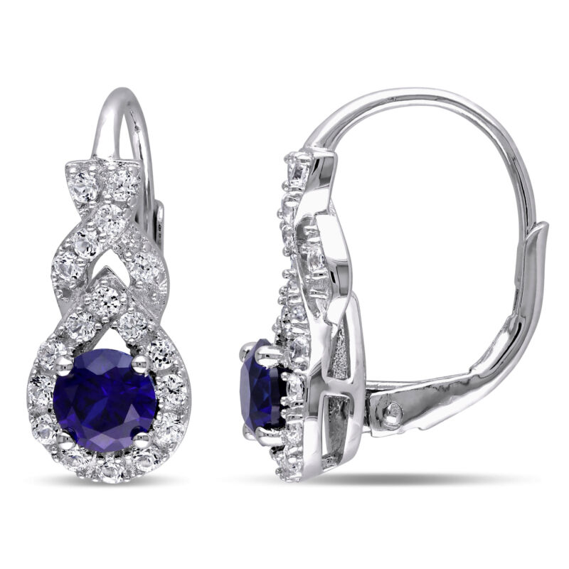 Amour Sterling Silver Created Blue And White Sapphire Earrings