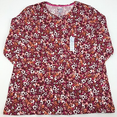 Floral Top XL Women's Crewneck Shirt Long Sleeve Plum Pink Peach Tee New