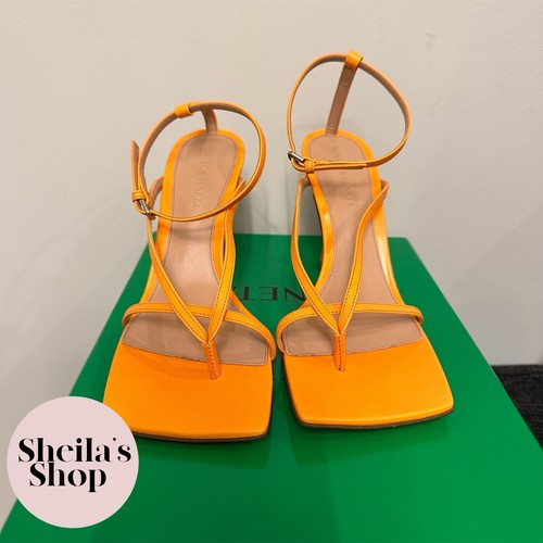 Pre-owned Bottega Veneta Stretch High-heel Ankle Strap Sandals Tangerine Size 37 In Orange