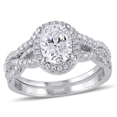 Amour Sterling Silver 3.15 CT TGW Halo Oval Cubic Zirconia