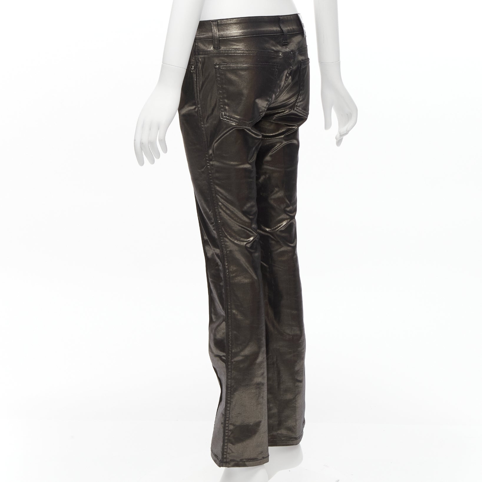 GUCCI Vintage gold gunmetal sheen hip chain flare leg pants GUCCI Vintage gold gunmetal sheen hip chain flare leg pants