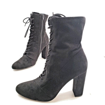 Steve Madden Lace Up Sock Booties Size 9.5 Faux Black Suede Midcalf Boots