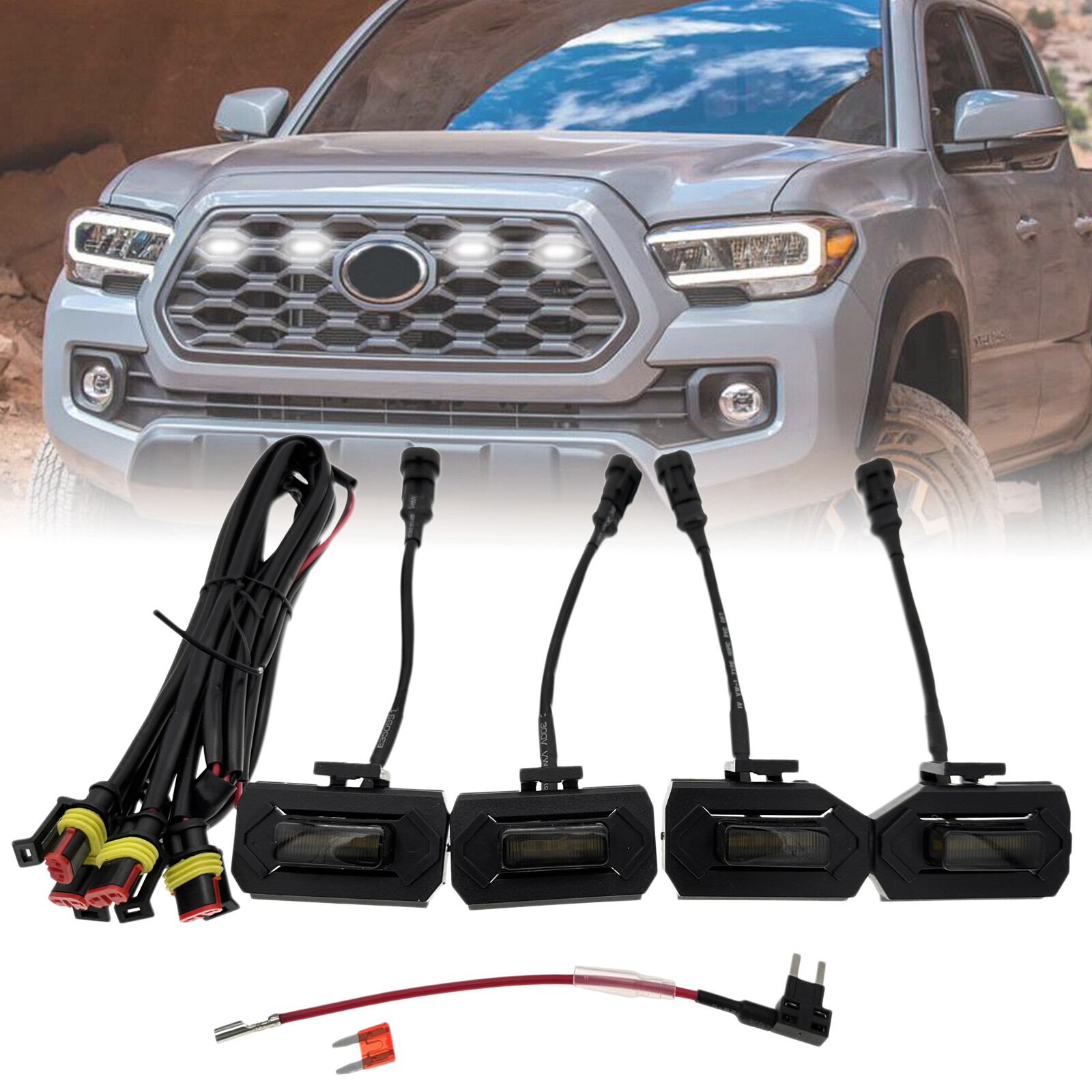 For 2020-23 Toyota Tacoma TRD Sport Offroad Raptor Style White LED Grille Lights
