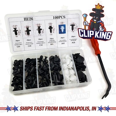100pcs Set Plastic Rivets Fastener Fender Bumper Push Clips with Tool for Toyota