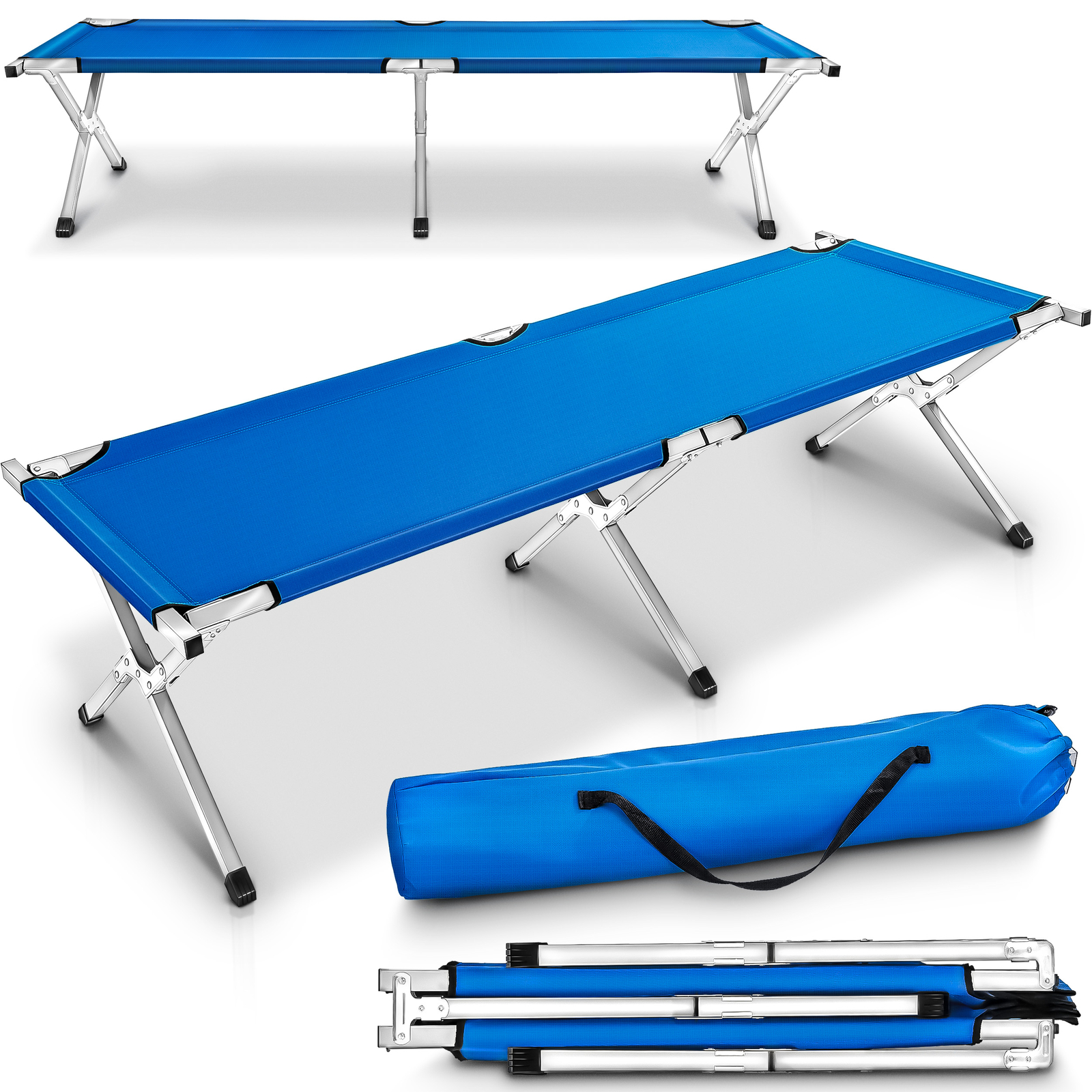 TRESKO® Feldbett 190 cm Campingbettz XL Bett Liege Gästebett Klappbett Blau