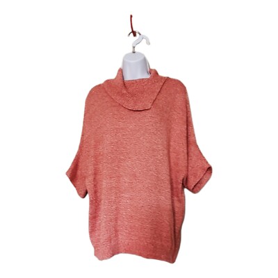 Cabi Split Turtleneck Orange White Pebbled Womans S  3/4 Sleeved Sweater