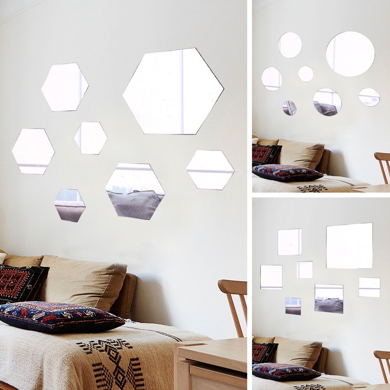 Details About 7x Diy Stick On Wall Mirror Glass Bathroom Bedroom Wedding Plate Decoration Ace