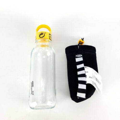Ikea FORMSKN Water Bottle Clear Glass/ Yellow 17 oz w/ Cover H...