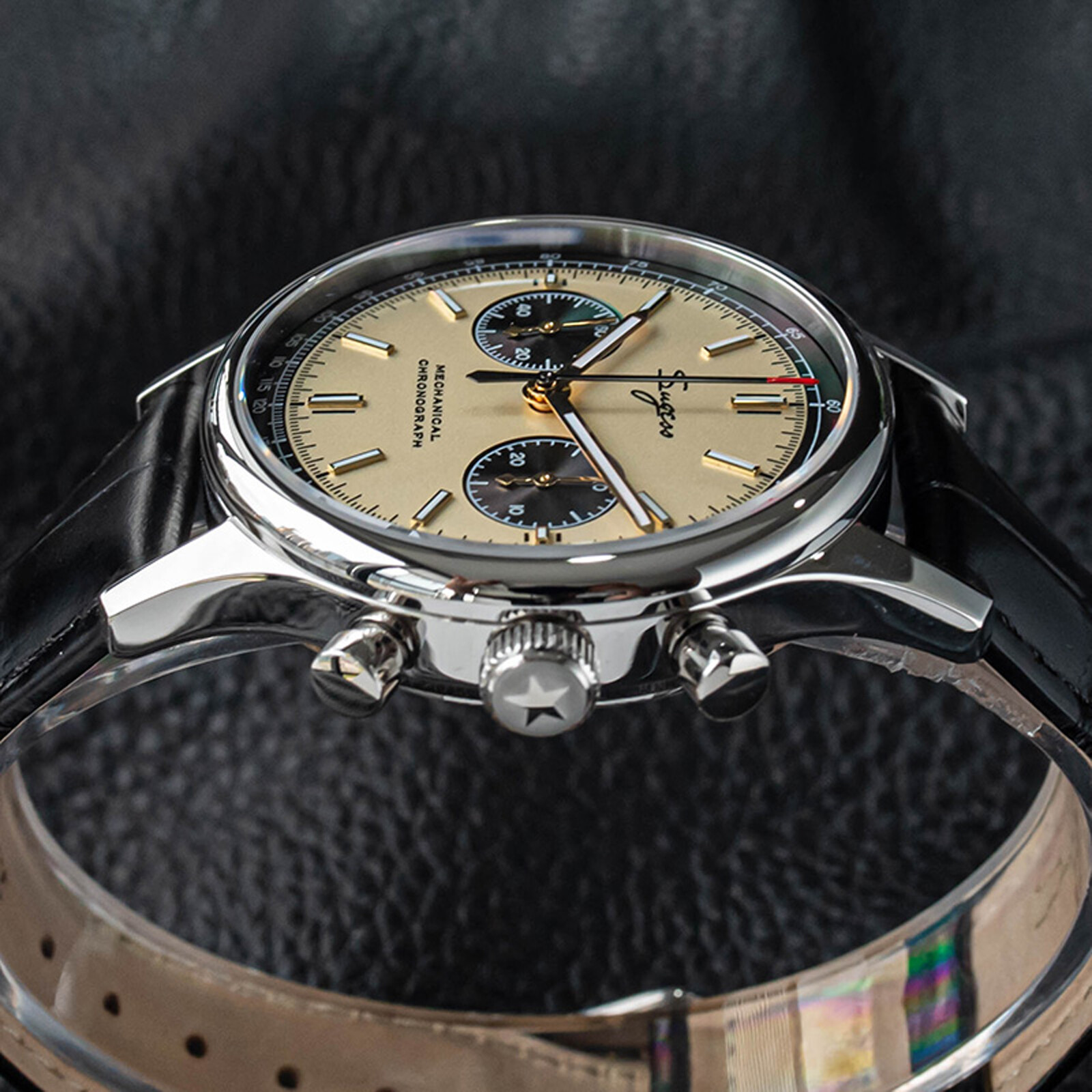 Pre-owned Sugess Chrono Heritage Swanneck Panda Dial Chrono Watch Seagull 1963 Supank005sn