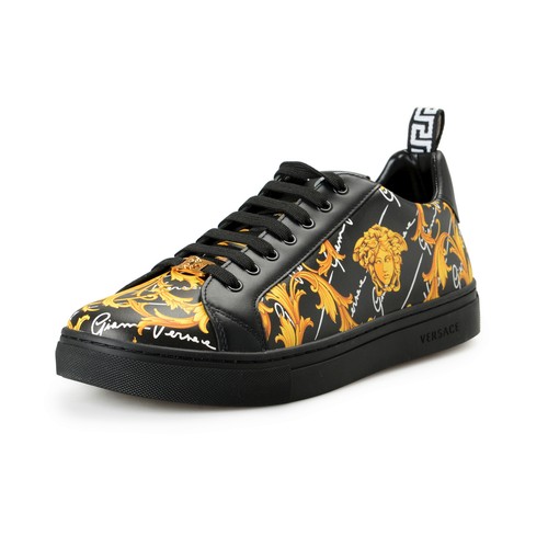 Pre-owned Versace Men's 100% Leather Barocco Print Low Top Sneakers Shoes In Multicolor