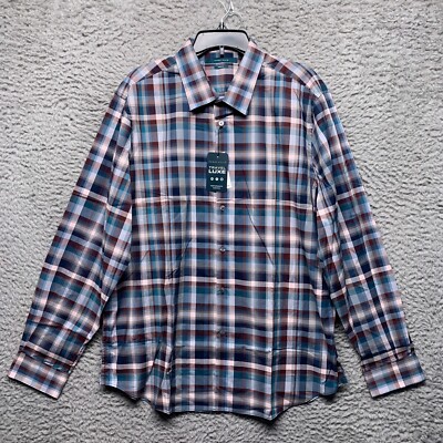 Perry Ellis Shirt Mens Multicolor Plaid XXL 2XL Long Sleeve Button Up Stretch