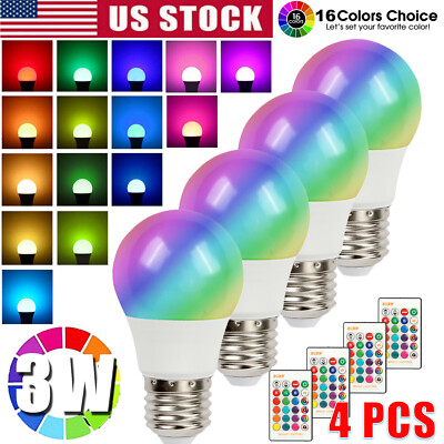 4 X Changing Magic 16 Color Light Bulb RGB LED + Remote Control Dimmable E26 E27