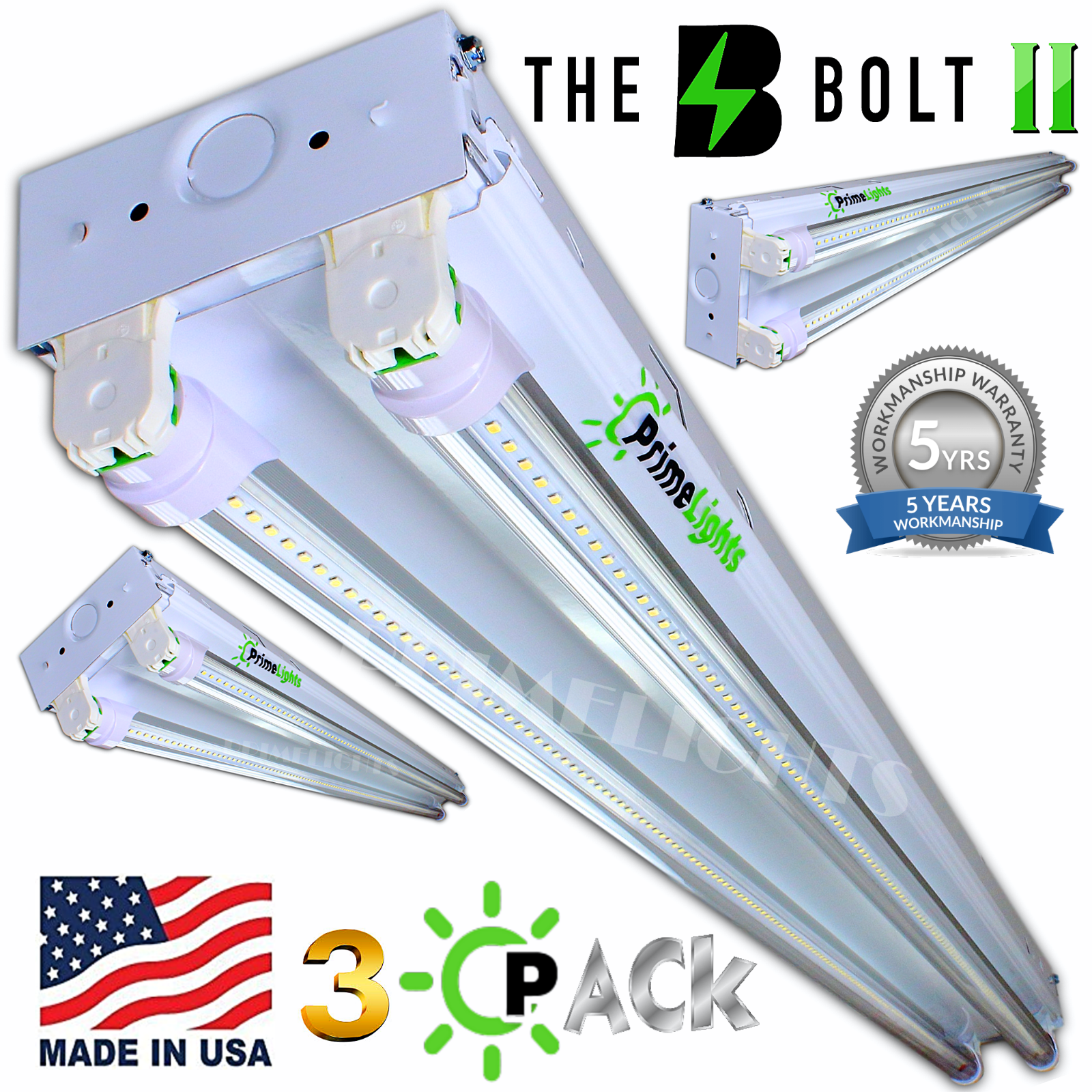 3 PACK LED SHOP LIGHT 5000K Daylight 4FT Fixture Utility Ceiling Light USA MADE!