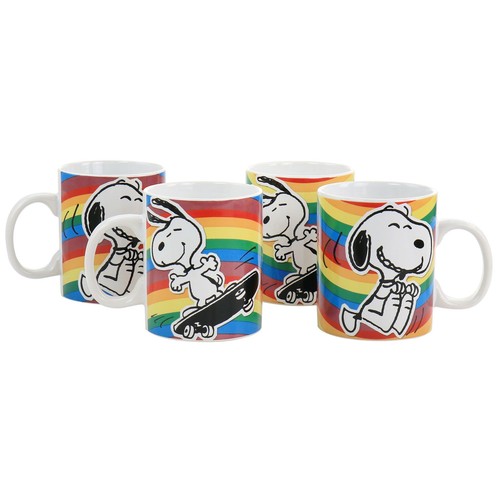 Набор керамических кружек Gibson Peanuts 70th Anniversary весом 15 унций из 4 предметов в радужном цвете