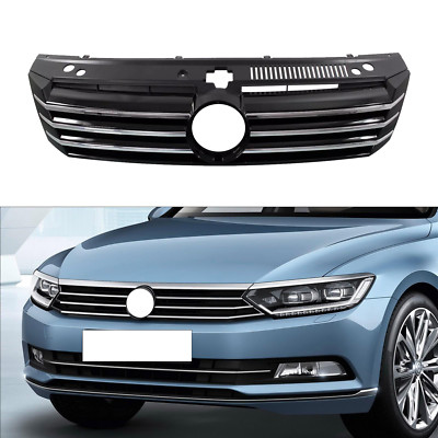 For 2012 2013 2014 2015 Volkswagen VW Passat Black Grille Grill w/ Chrome Tirm