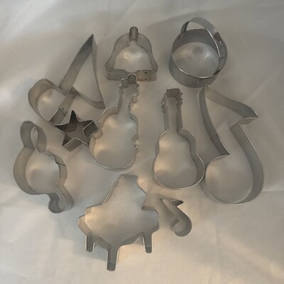Lot of Vtg Metal Music Themed Cookie Cutters Guitar Violin Treble Clef Plus
