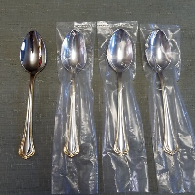 4-Lenox ALCOTT GOLD Soup Spoon Stainless Steel Whit Gold Trim Flatware NEW!!!