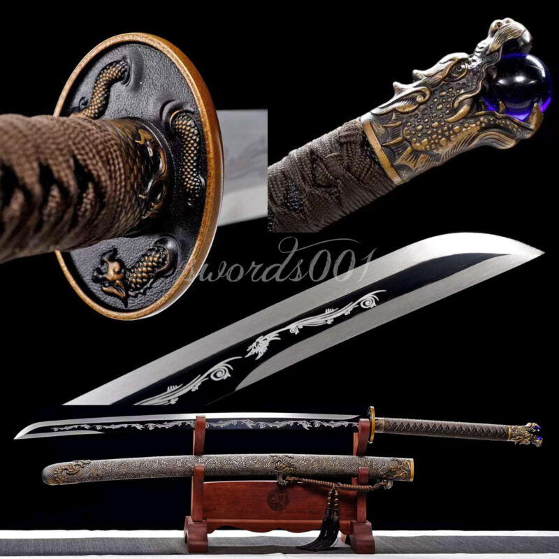 Long Handle Brotherhood Of Blades Black Carbon Steel Dragon Fittings Sharp Sword