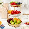 OdoVow Ceramic Fruit Bowl for Kitchen Counter, 3 Tier Fruit Basket with Metal Stand, Tiered Fruit Rack for Countertop, Modern Multi Serving Bowl for Party Dessert, Vegetable, Snack, Small and Cute(Gold)