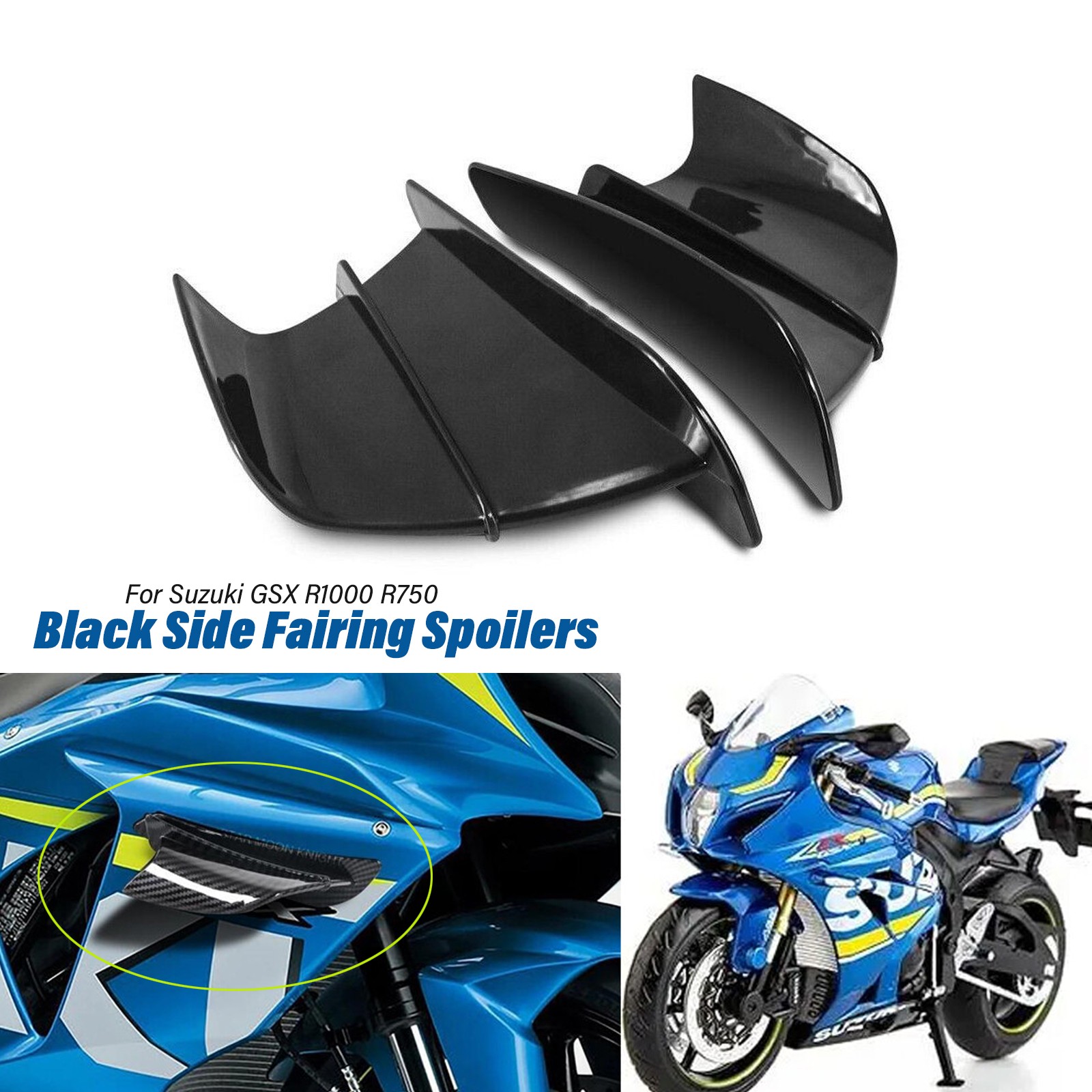 Black Aerodynamic Wings Winglets Side Fairing Spoilers For