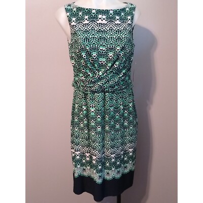 Donna Morgan Size 10 Green Black Sleeveless Dress Knit Easy Care