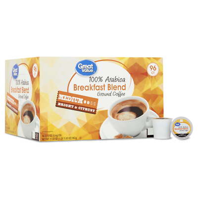 100% Arabica Breakfast Blend Medium Roast Ground Coffee Pods, 96 Ct