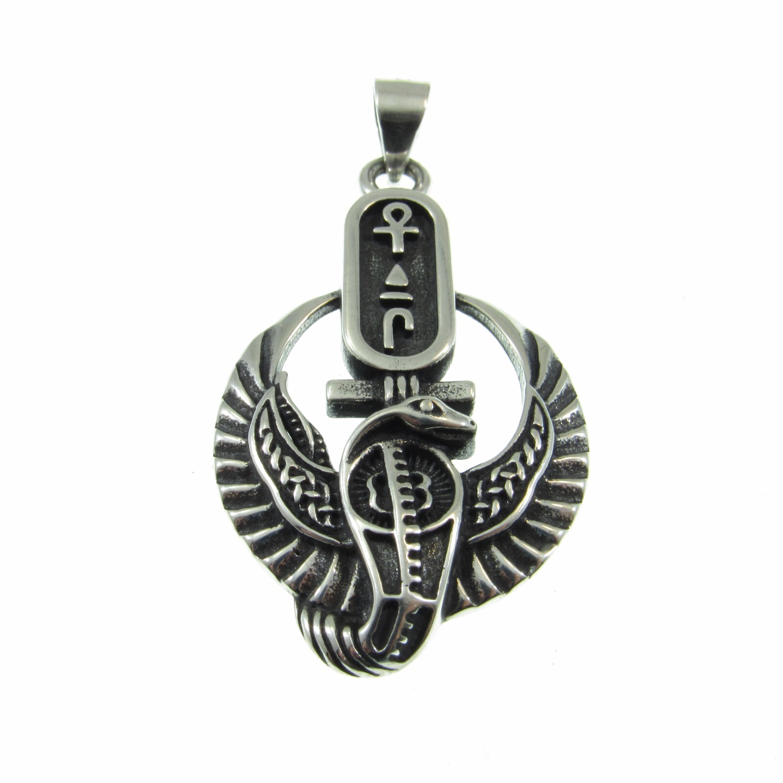 Solid 925 Sterling Silver Egyptian Wadjet Pendant, Falcon & Cobra Goddess Amulet