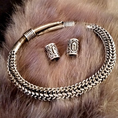 Fenris Rune Beard Braid Beads 1 Pair Uruz Power Silver Viking Celtic SCA LARP