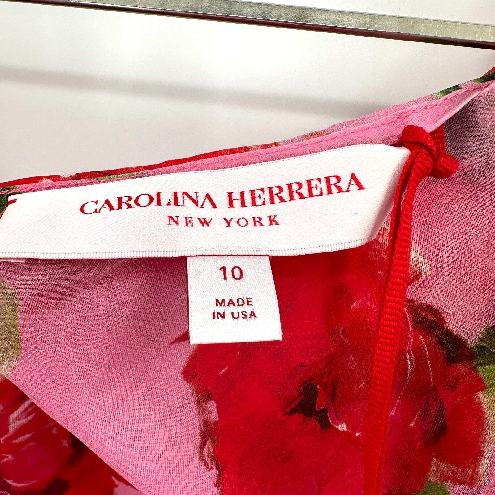 CAROLINA HERRERA CAROLINA HERRERA WOMEN'S SILK ORGANZA RUFFLED PINK FLORAL BLOUSE SZ 10 TOP