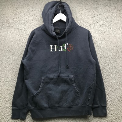 Huf Sweatshirt Hoodie Men's Small S Long Sleeve Rose Graphic Pocket Navy Red