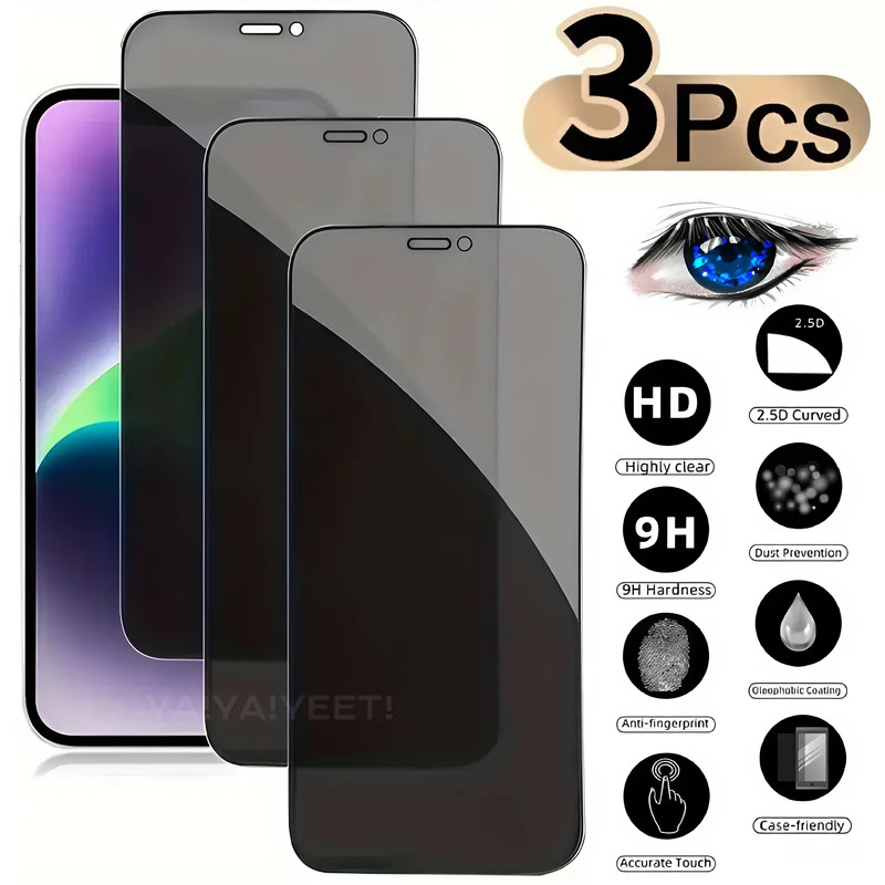 3X For iPhone 15 14 13 12 11 Pro Max XS Privacy Tempered Glass Screen Protector