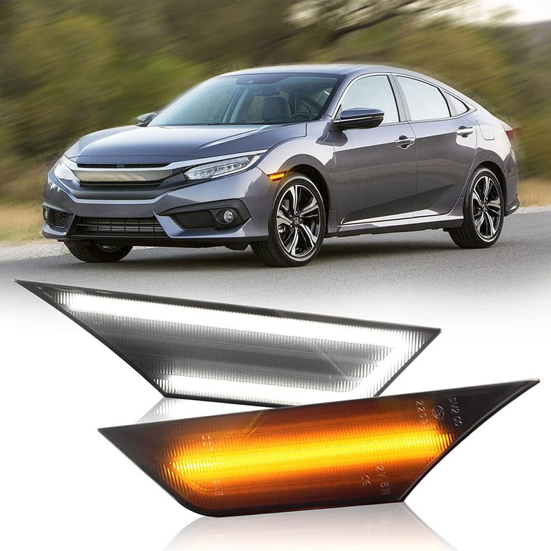 2x Smoked Dynamic Side Marker Lamp Turn Signal Light for Honda Civic 2016~2021