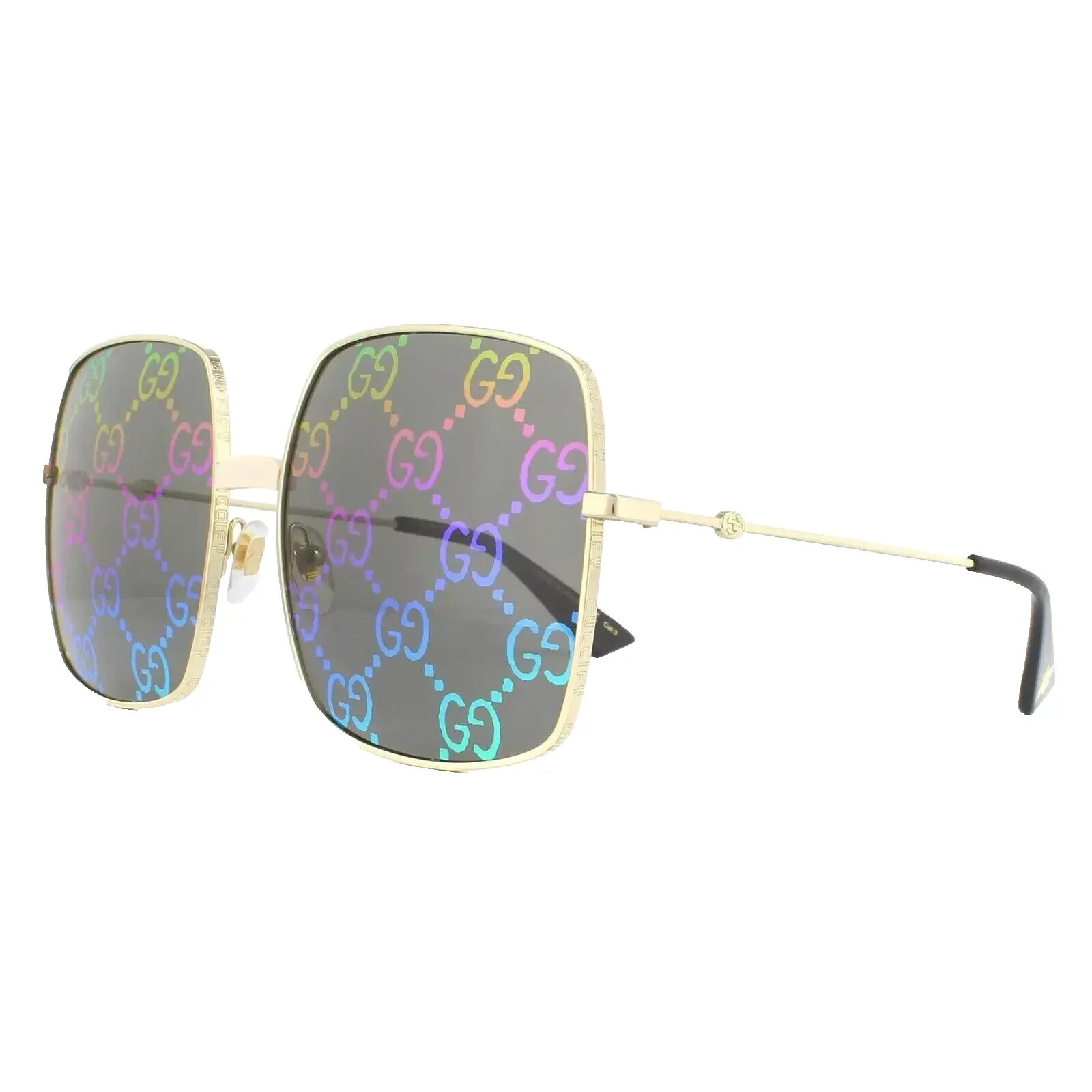 Pre-owned Gucci Sunglasses Gg0414 S 003 Gold Gray With Multicolor Gradient Mirror Lens