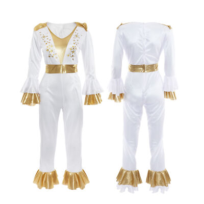 1970'S DANCING DISCO QUEEN COSTUME FANCY DRESS JUMPSUIT SET DANCING WOMENS 70's